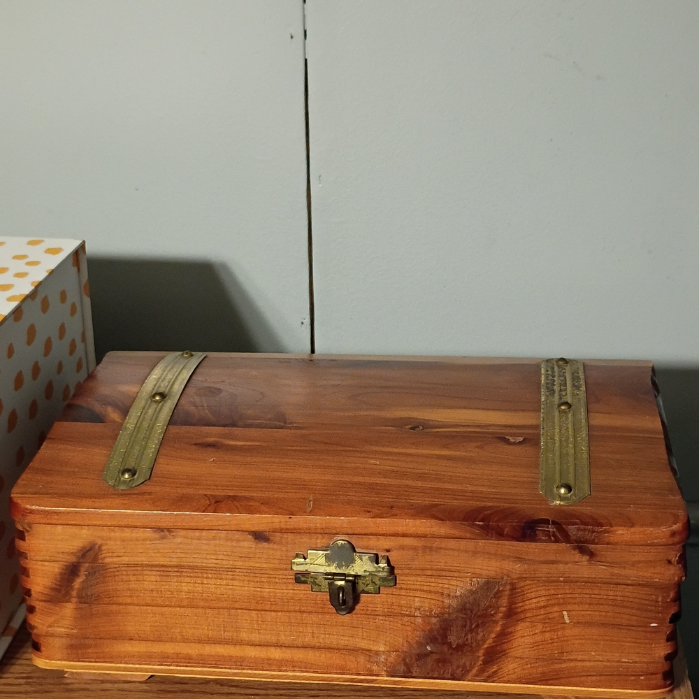 Wooden Storage Box with Brass Accents - Natural Brown